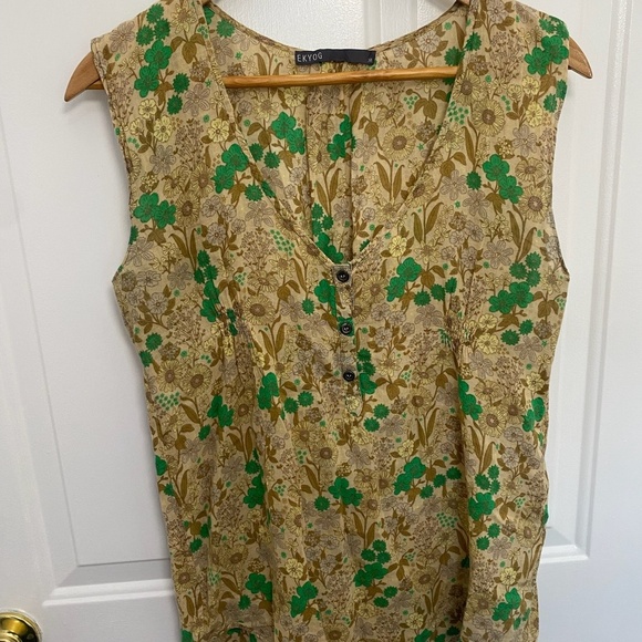 Women’s ekyog sleeveless brown floral shirt with buttons size medium summer - Picture 1 of 8